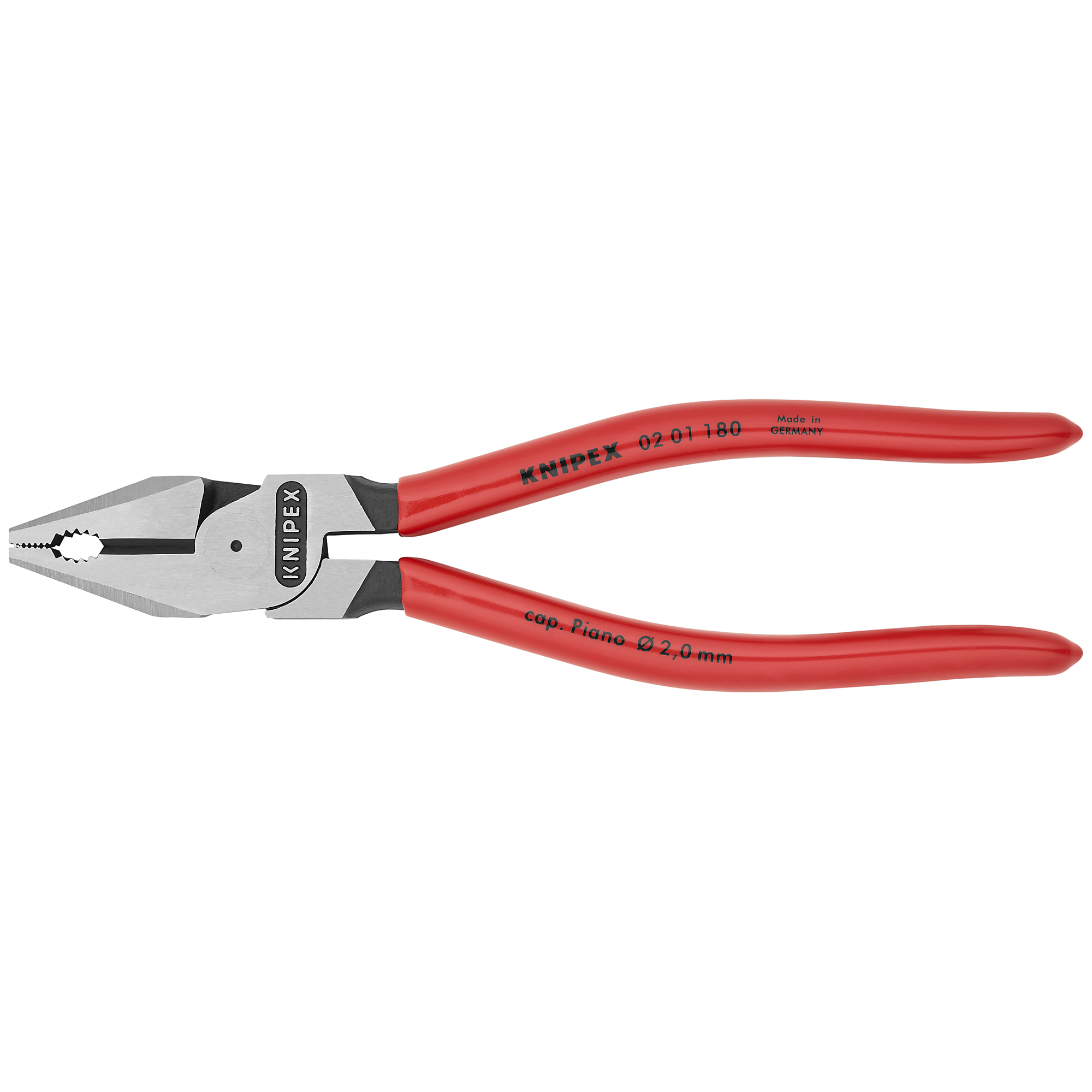 KNIPEX High-Leverage Combination Pliers, 7.25in., 0.094in. Jaw Capacity, Steel, Model# 02 01 180